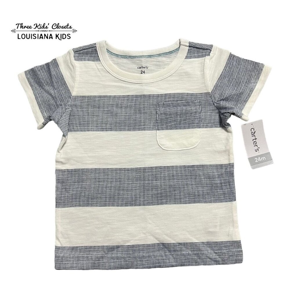 NEW Carter's 24m Navy Striped Pocket Shirt